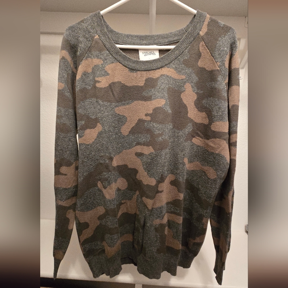 Gray and Brown Camouflage Crewneck Sweater